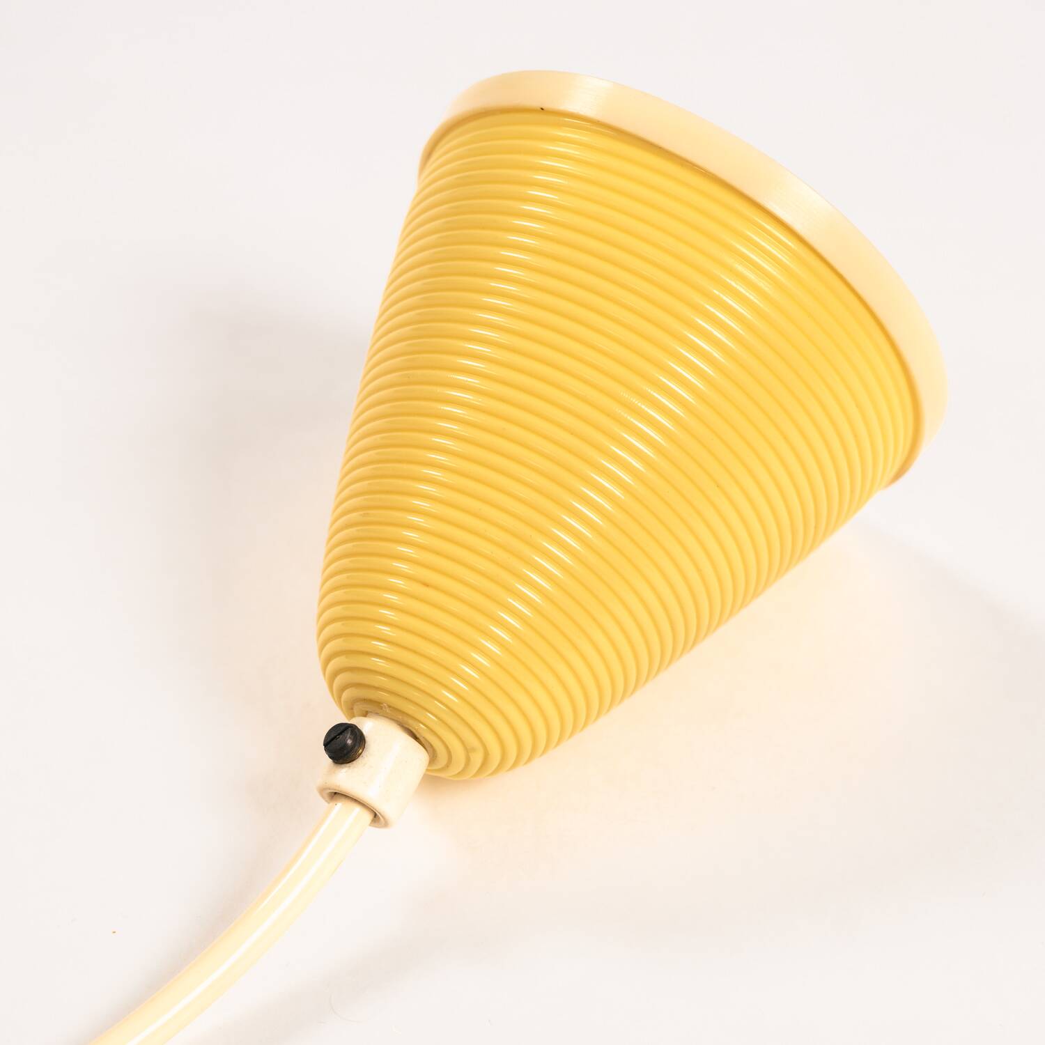 Yellow Rotaflex cellulose pending lamp by A.R.P, France 1970s