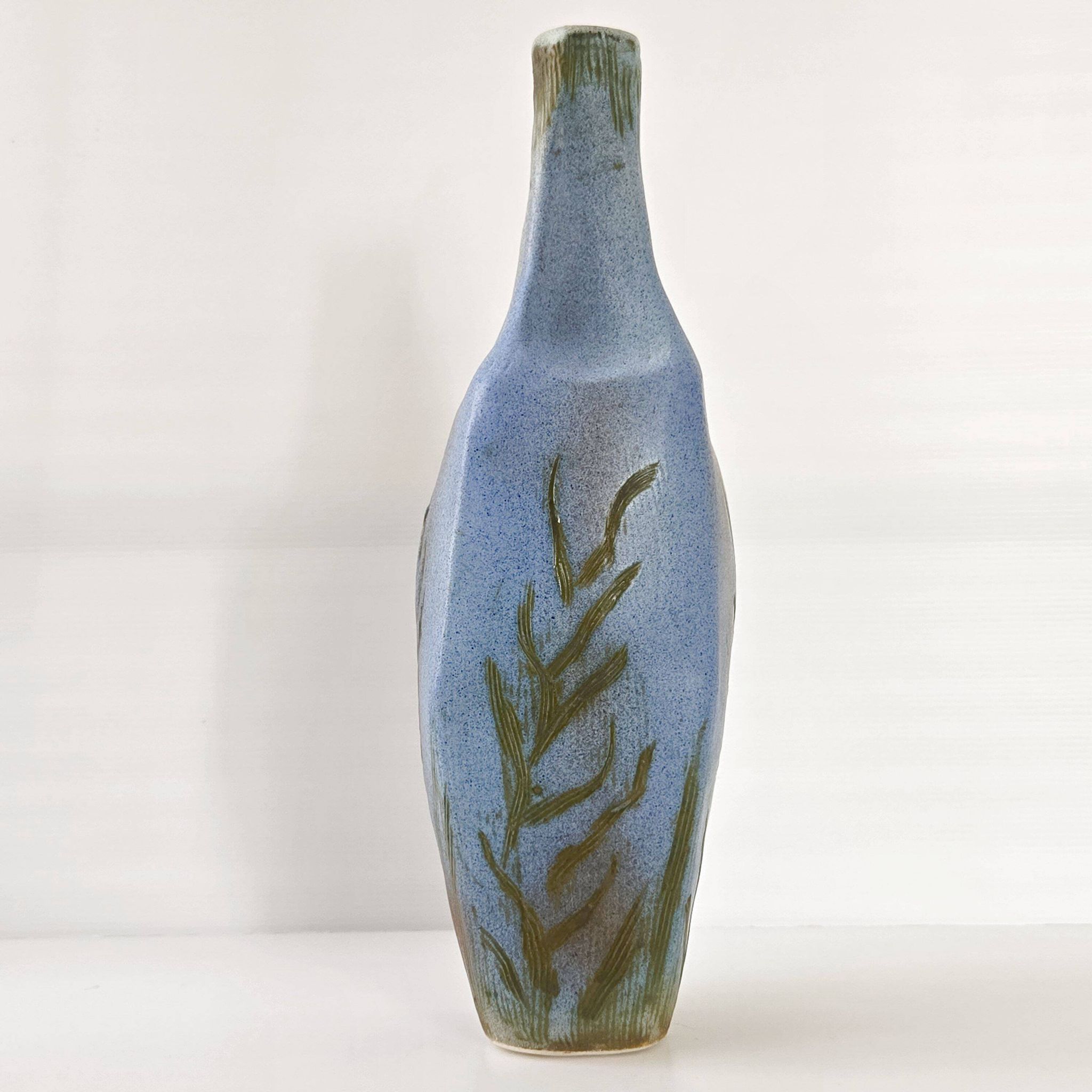 Vase vintage en céramique bleue 1960