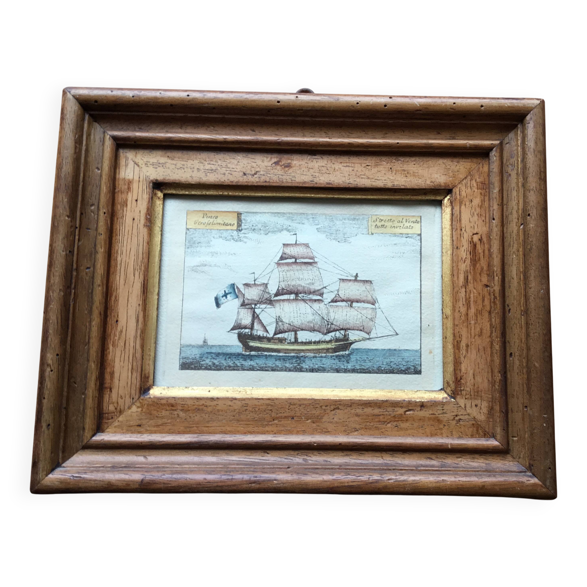 Marine watercolour on vellum paper in an antique wooden frame.