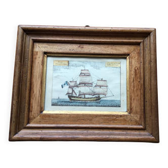 Marine watercolour on vellum paper in an antique wooden frame.