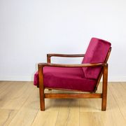 Wooden vintage brown armchair, burgundy raspberry, design by Z. Bączyk - 2 pieces available