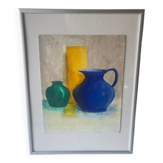 Still life oil on cardboard vases and jug