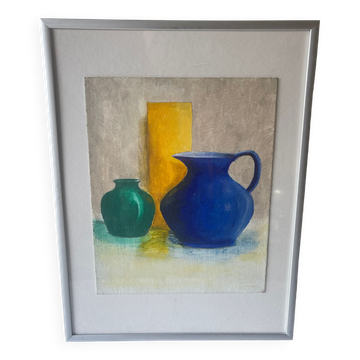 Still life oil on cardboard vases and jug