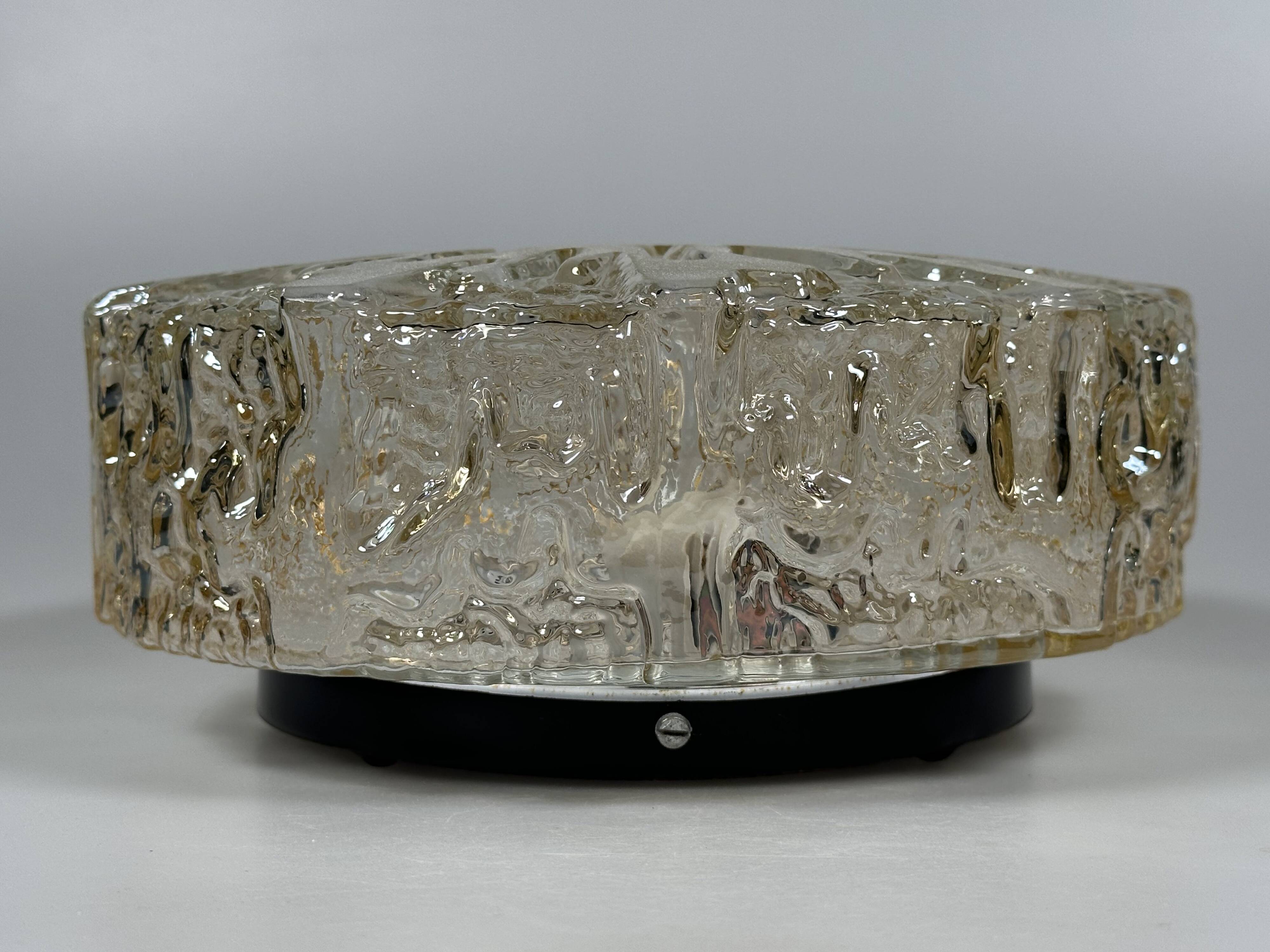 1960s 1970s Ceiling Lamp Flush Mount in Glass & Metal Space Age Design