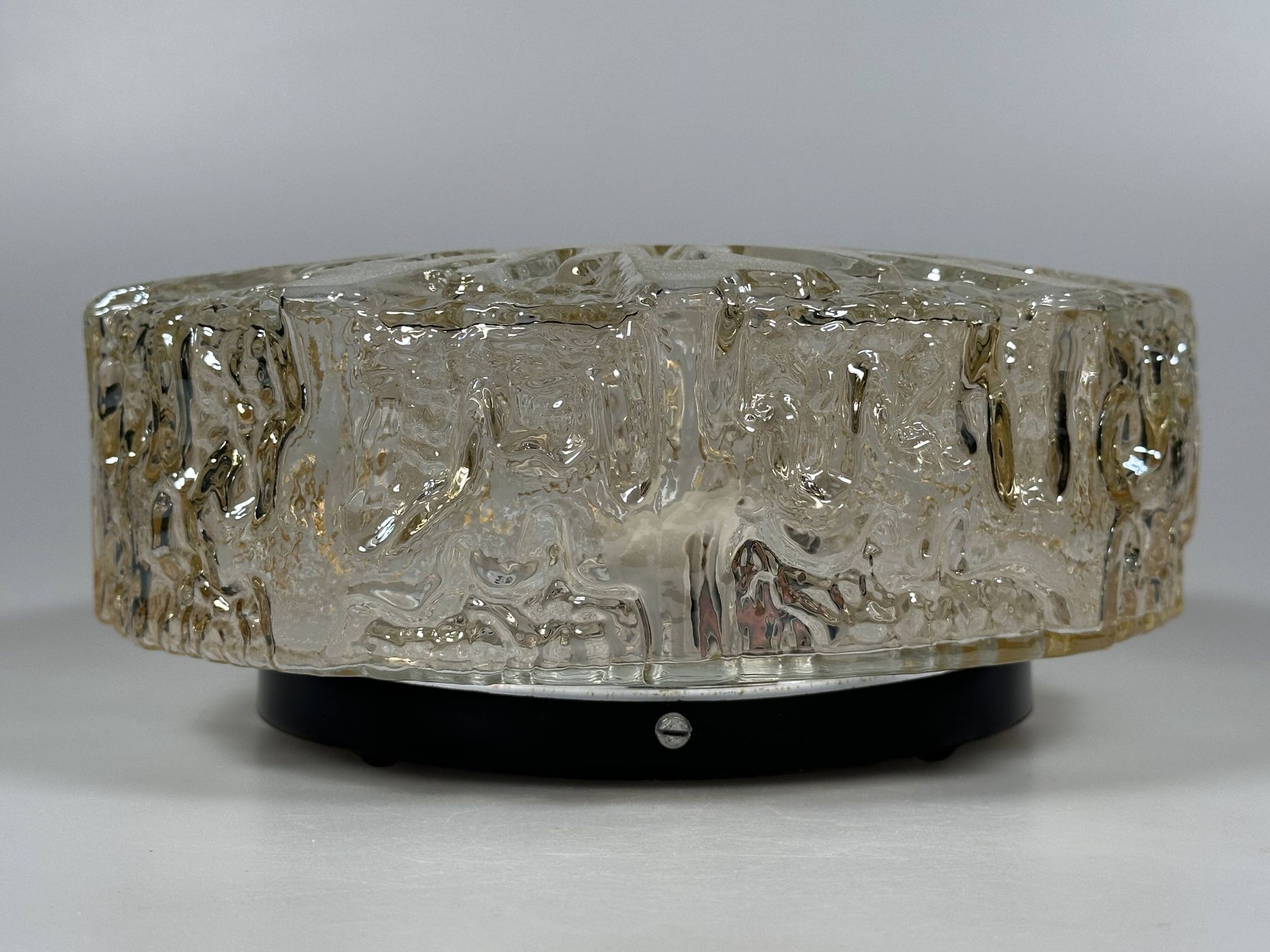 1960s 1970s Ceiling Lamp  Flush Mount in Glass & Metal Space Age Design