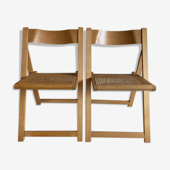 Duo of Italian chairs wood and cannage of the 60s