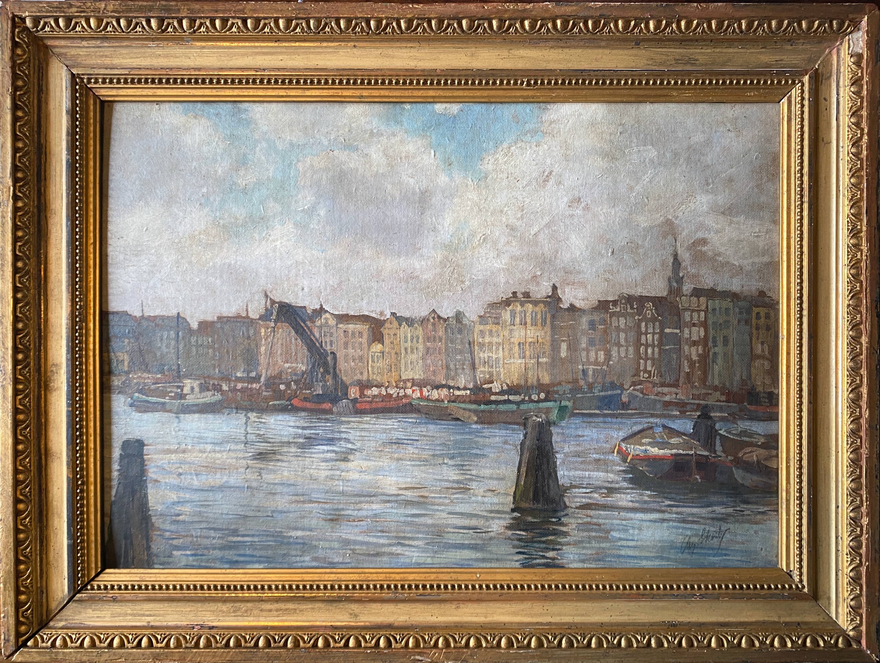 Tableau HSP school of the North Impressionist late 19th century marine port signed + frame