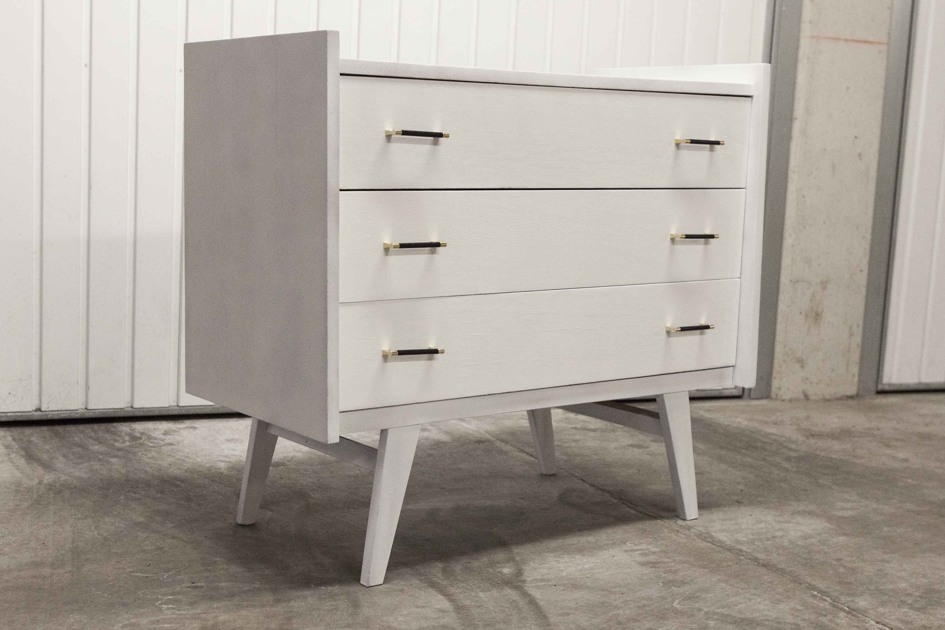 Scandinavian dresser 1960 3 drawers madeover brass bakelite