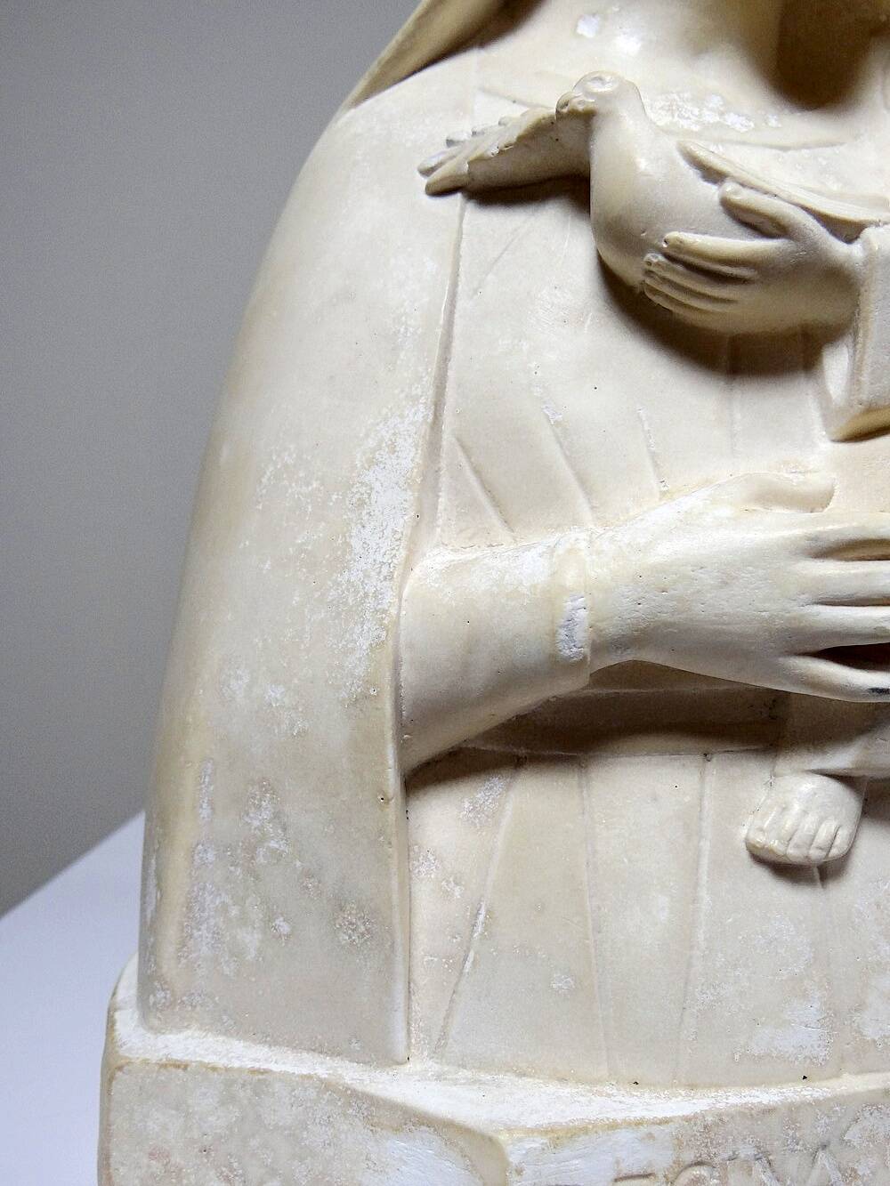 Bust of the Virgin and Child, waxed plaster, old art deco style, PP Deposited