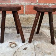 Pair of Antique Milking Stools, Tripod, Raw Wood, Folk Art, Vintage