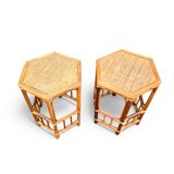 Set of 4 small rattan tables