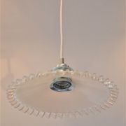 White scalloped opaline hanging and chrome metal sleeve