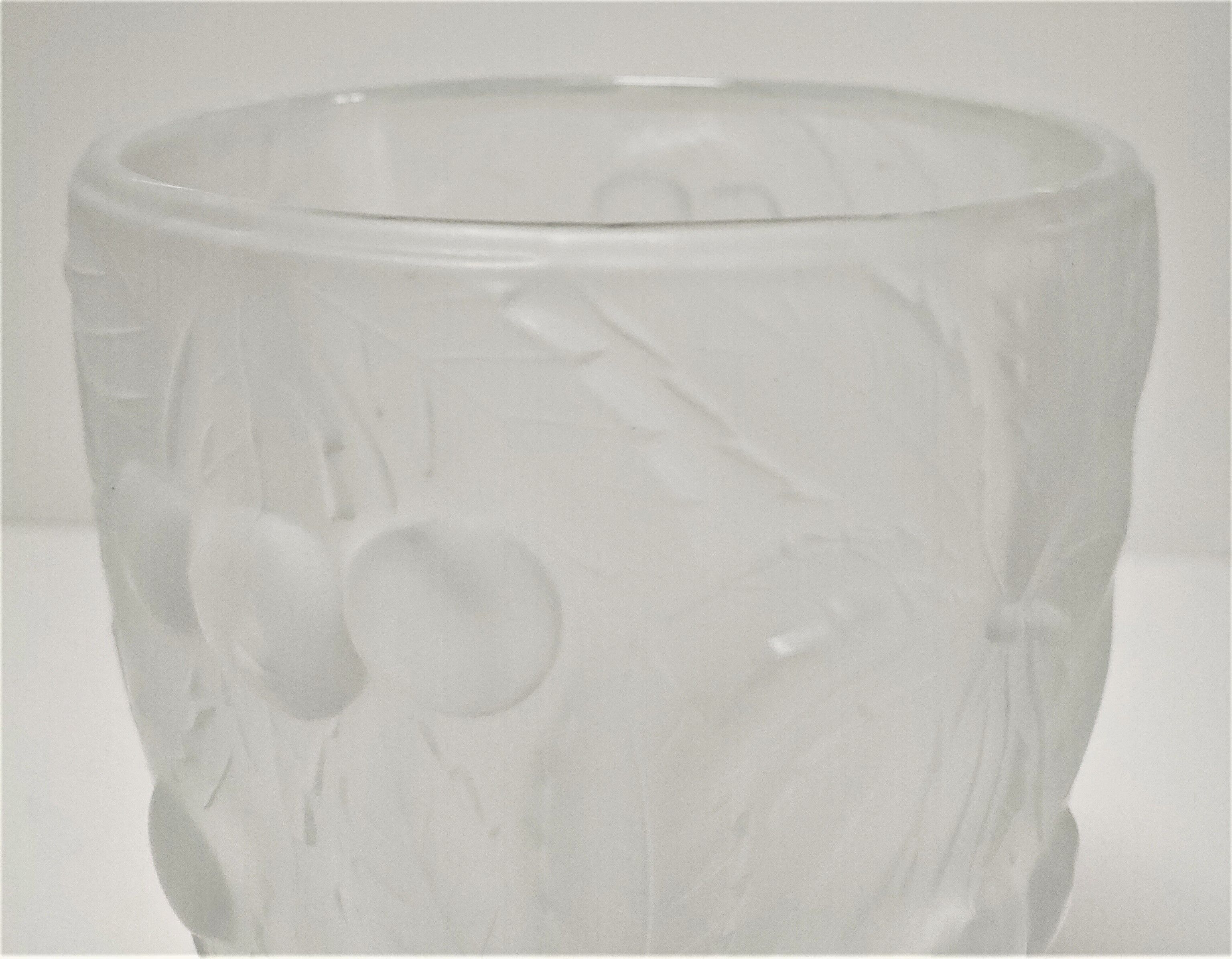 Vase pressed glass molded matte Josef Inwald decoration cherries