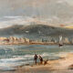 La baie, huile sur carton, cadre stuc doré