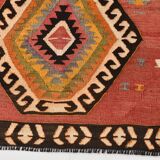 Red & Beige Oriental Vintage Kilim Runner Rug, 81x261Cm