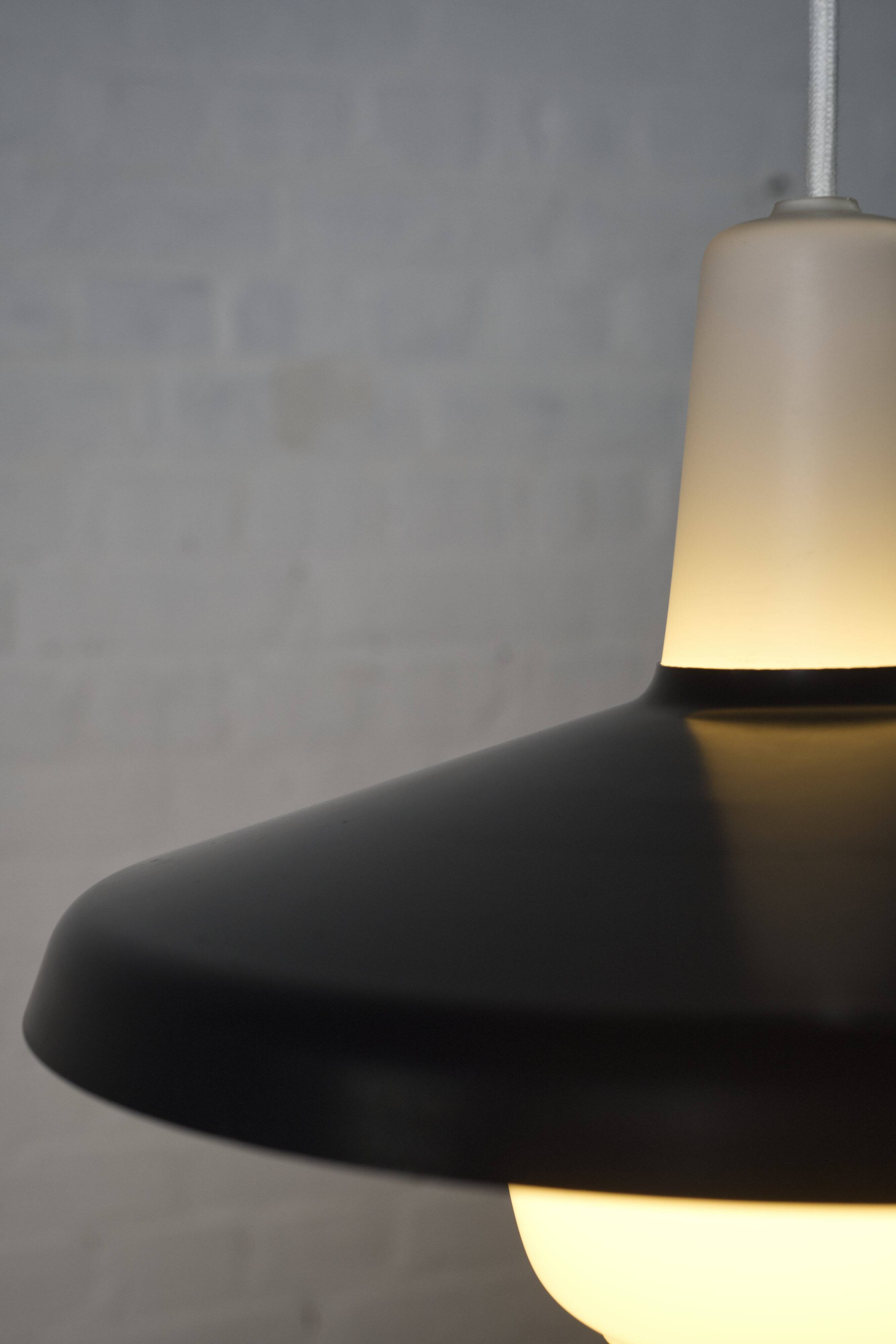 Danish steel and opal glass pendant lamp