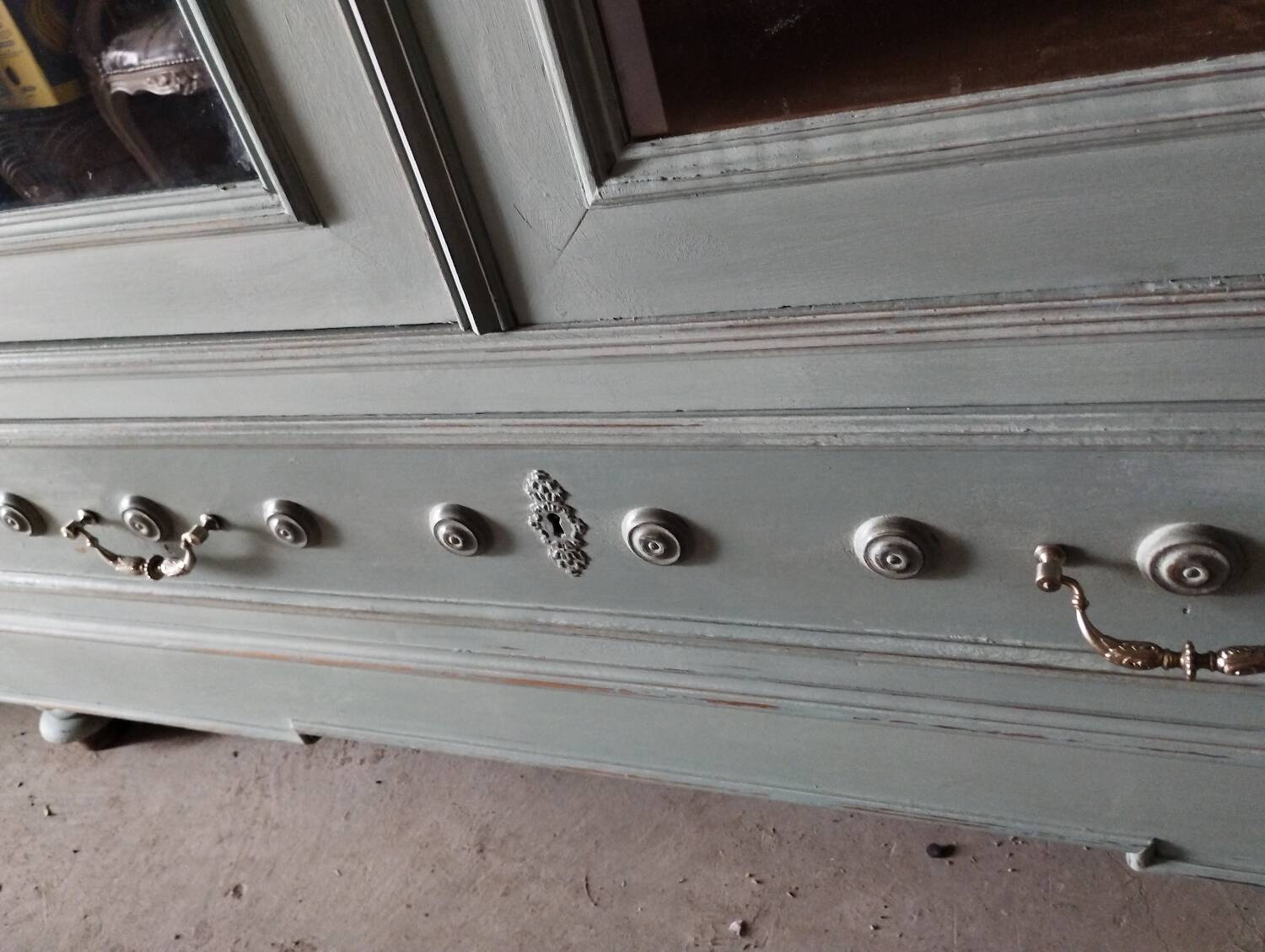 Old 2-door bookcase with chalk paint blue patina