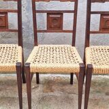 Set of 4 oak and rope chairs