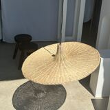 Large suspension, rattan luminaire in hat shape D:80cm