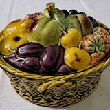 Sarreguemines Majolica slip lidded basket