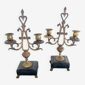 Paire de chandelier bougeoir candélabres ancien bronze antique