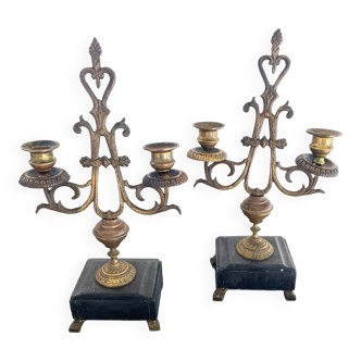 Paire de chandelier bougeoir candélabres ancien bronze antique