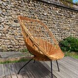 Vintage rattan armchair 50-60 black metal legs