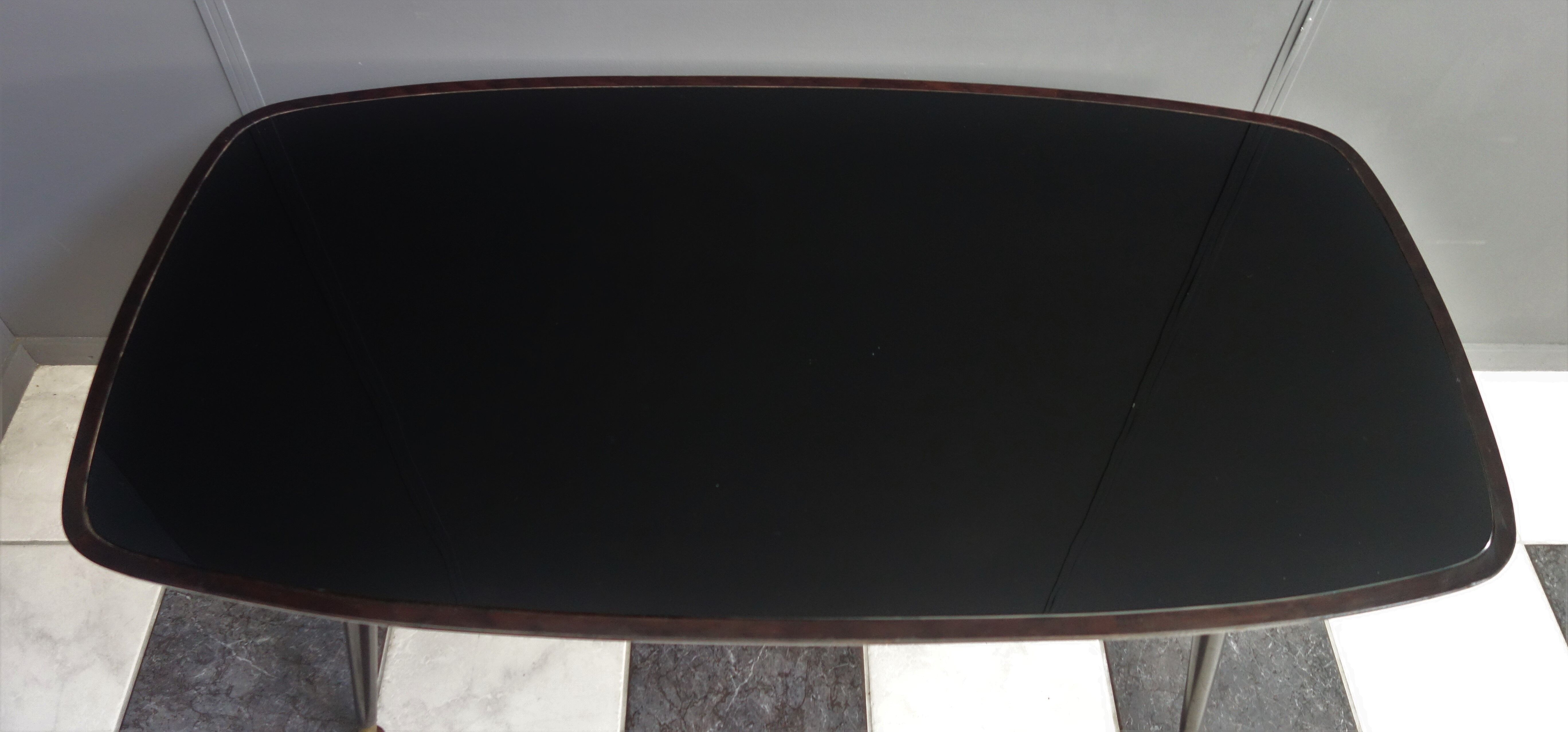 Black coffee table with Black glass plate 1960s