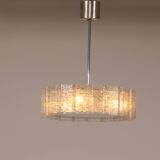 "Lampe suspendue en verre glacé Doria Leuchten avec cylindres en verre en relief, années 1960"