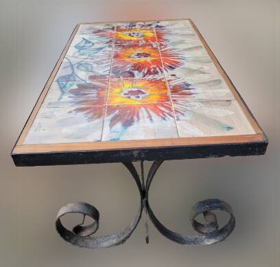 Vallauris wrought iron and ceramic coffee table