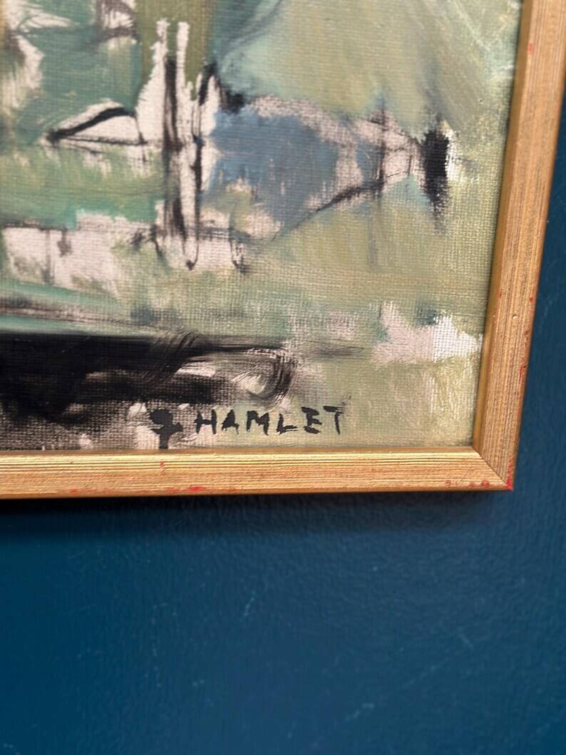 Original Swedish Oil on Canvas – “Abstract Landscape” by S. Hamlet – Dated 1960 – Vintage and Framed – 66 × 48 cm (26" × 18.9")