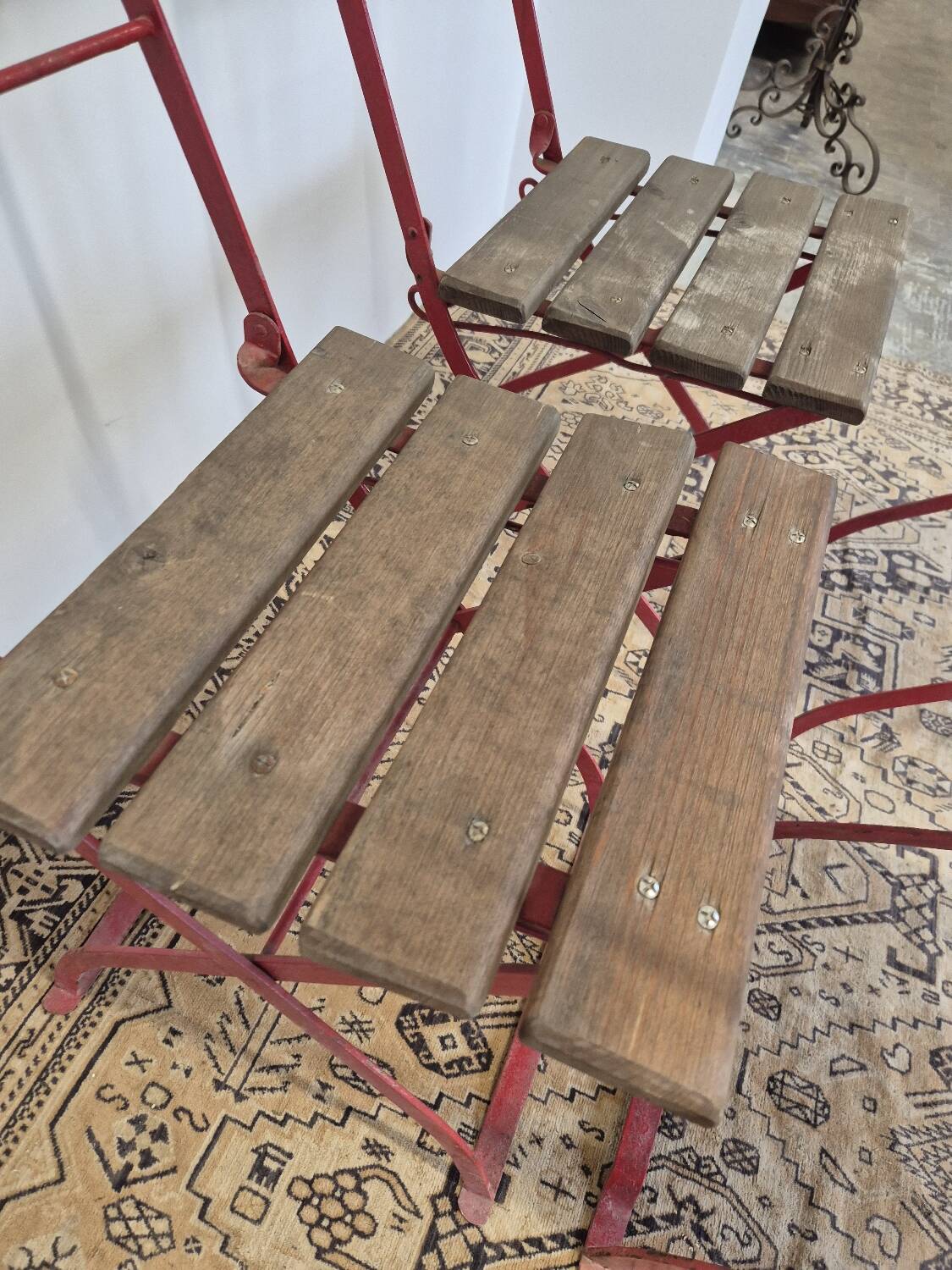 Set of 4 folding chairs for old bistro, guinguette, brasserie