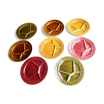 8 old ceramic fondue plates coloured Sarreguemines