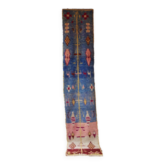 Tapis de couloir marocain bleu, 81 x 383 cm