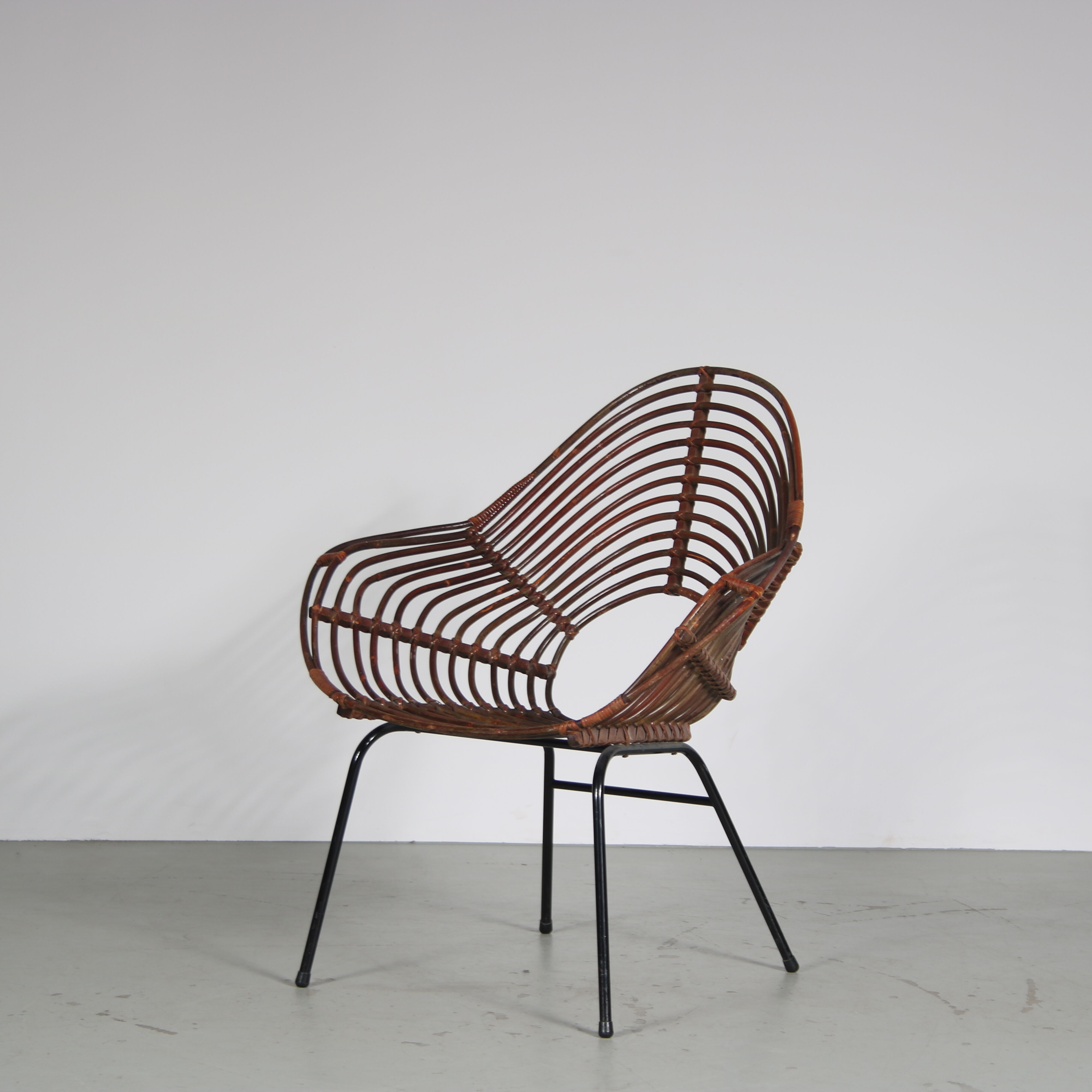 1950s Rare rattan chair by Rohé, Netherlands