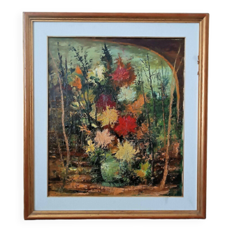 Oil Painting On Canvas Flowers "Pino Bonfadini" 1972