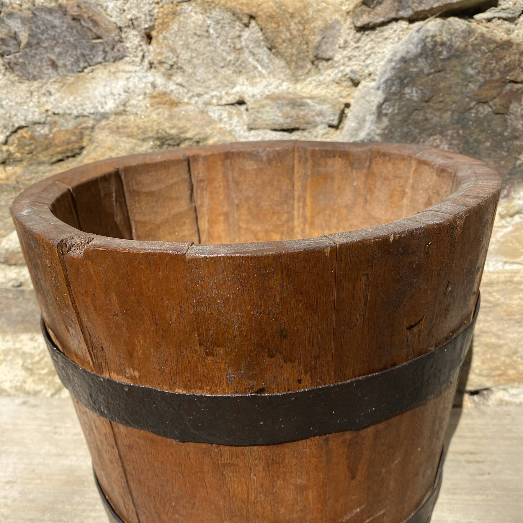 Wood and metal barrel planter