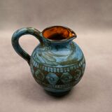 Blue ceramic pitcher with frieze by Jérôme Massier – Vallauris