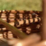 Wicker bottle holder basket with slots for plates and glasses - 1970s