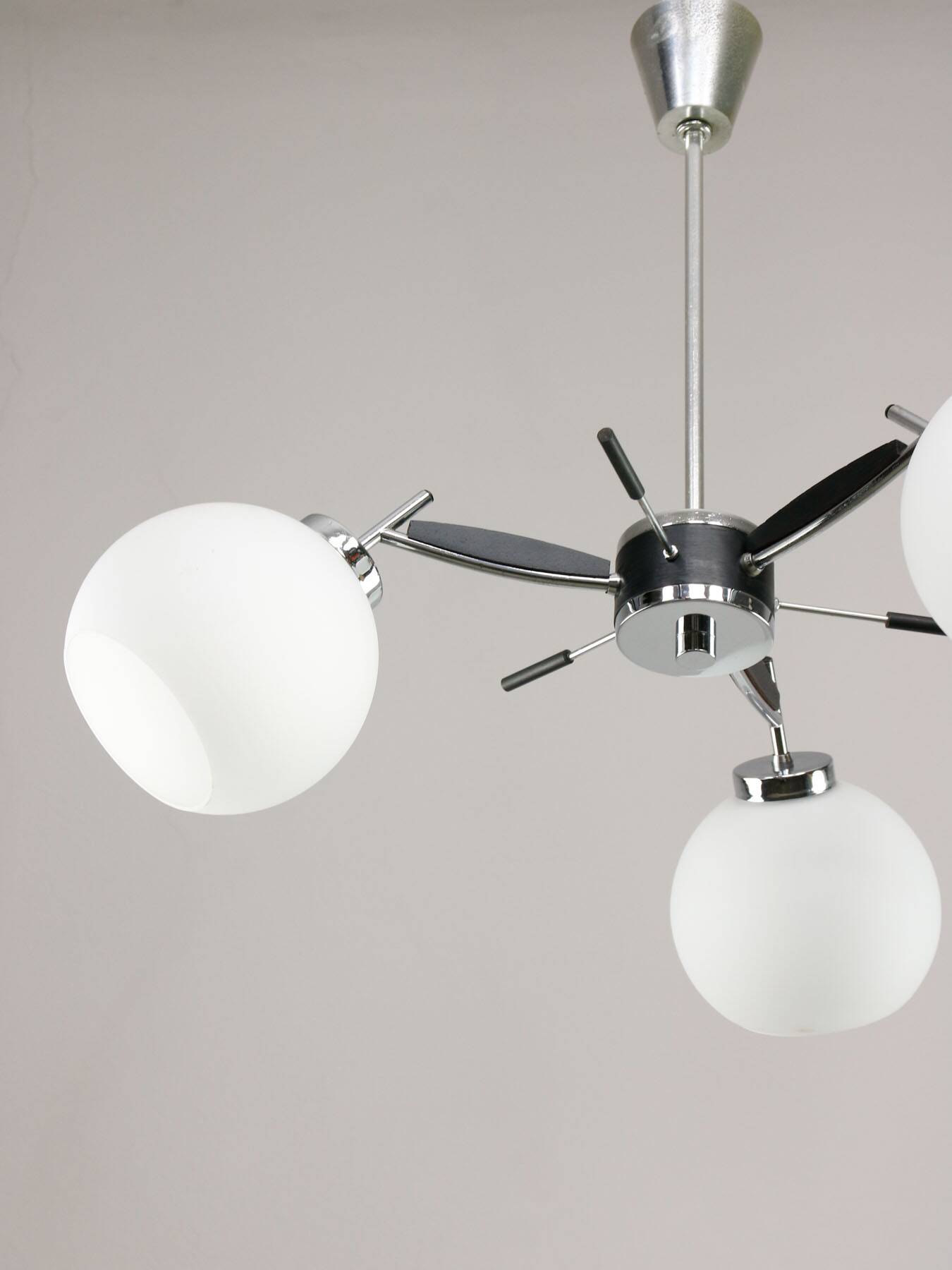 Space Age Italian Chrome and Opaline Chandelier, 1970s