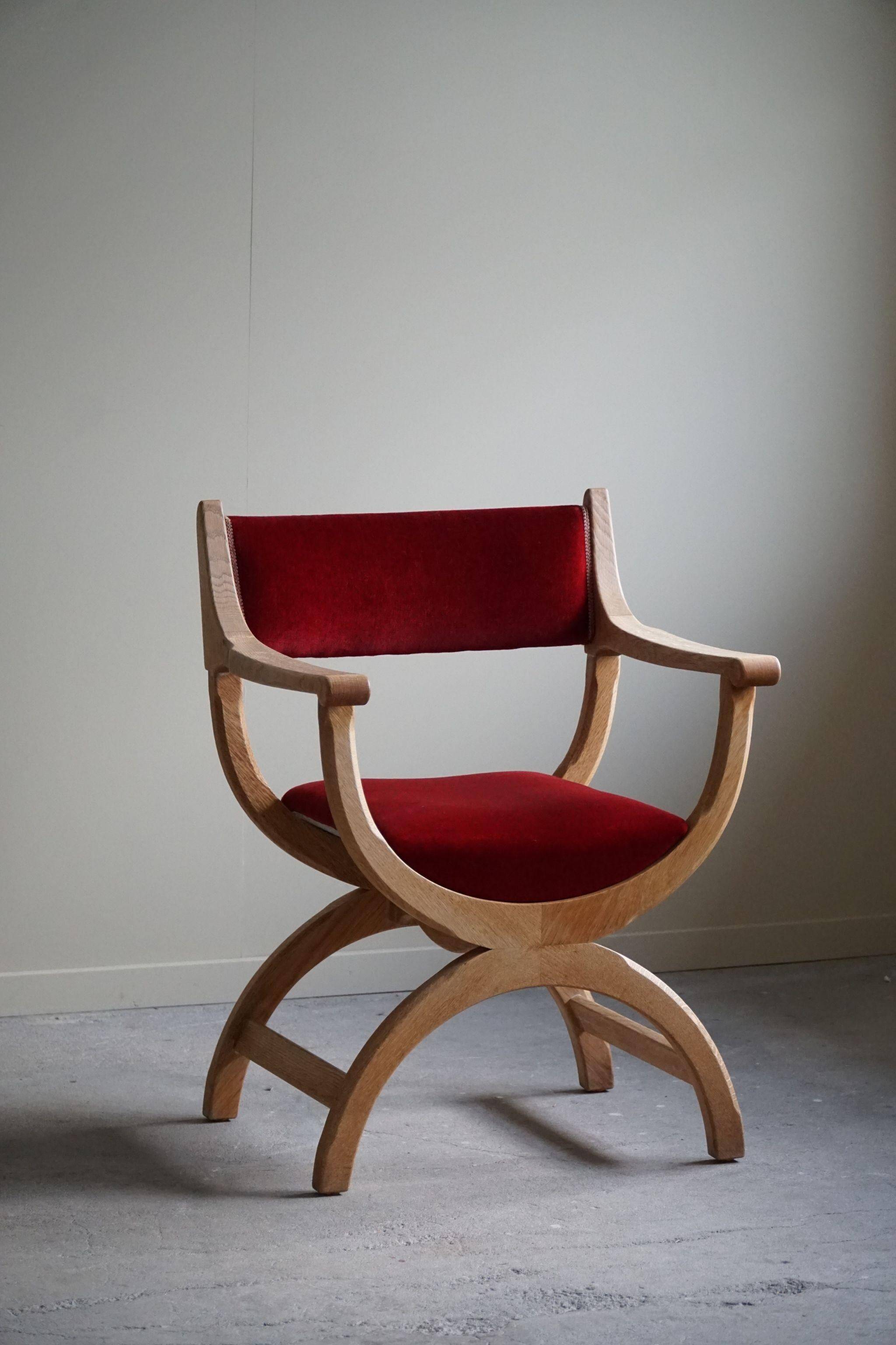 Henning Kjærnulf, armchair in oak and velvet, model "Kurul", mid-century, 1960s.