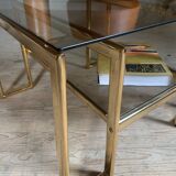 Vintage gold metal and smoked glass coffee table