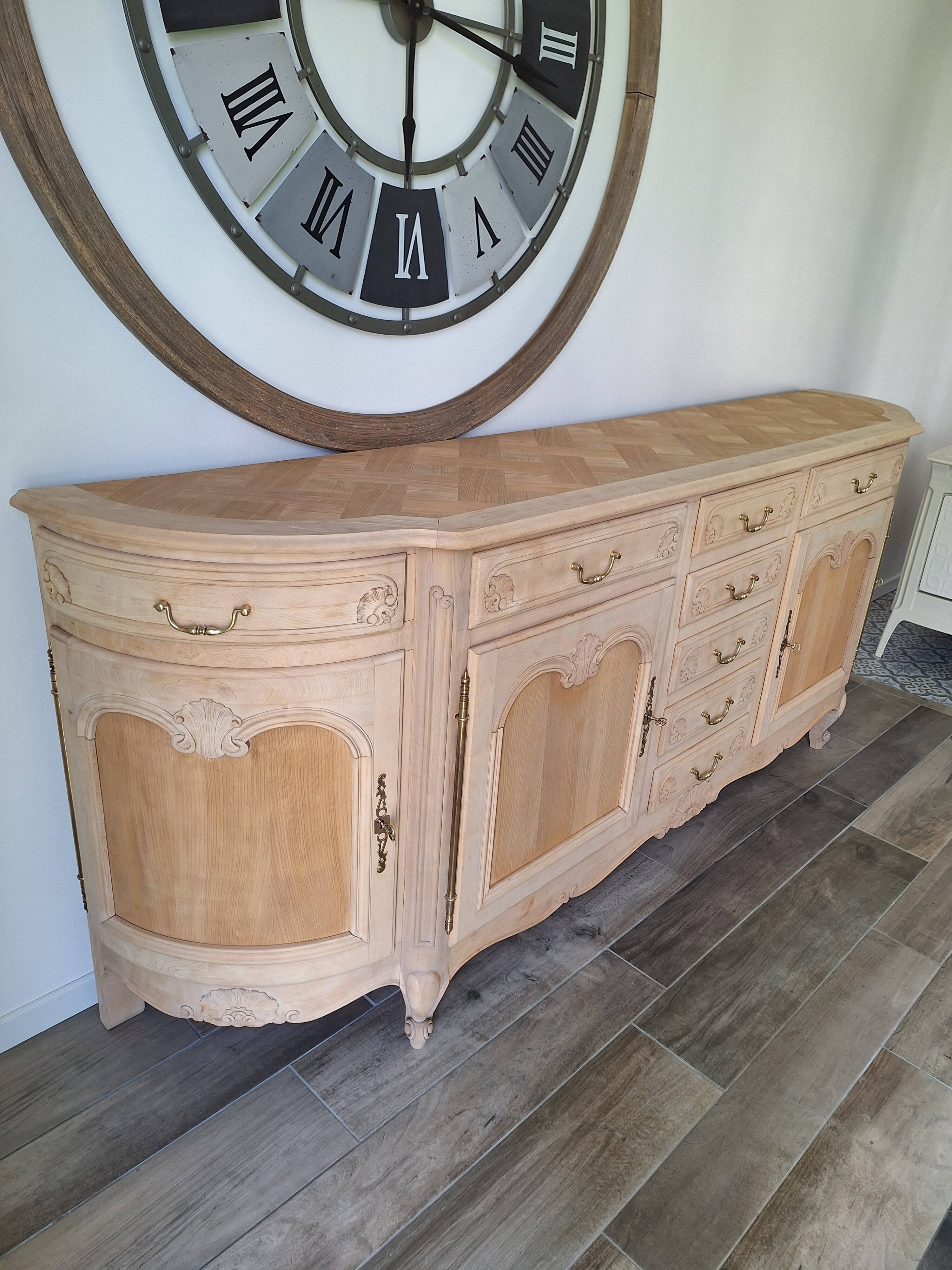 Low buffet in renovated solid cherry wood – Revisited Louis XV style – 250 cm