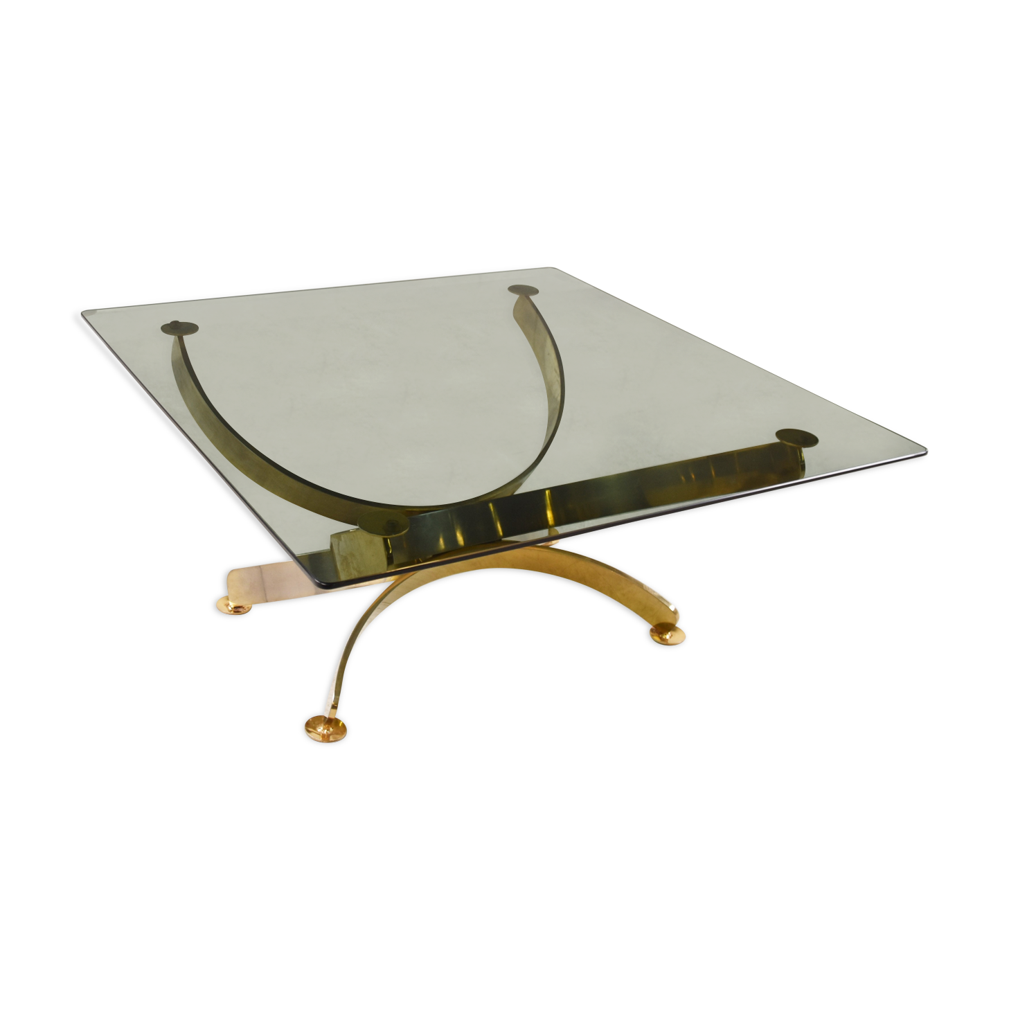 Brass and smoked glass italian coffee table, 1970s