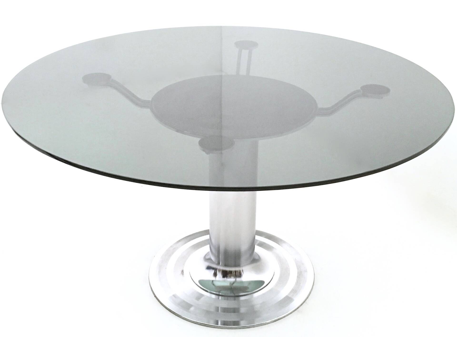 Chromed Metal Dining Table with a Round Tempered Glass Top, Italy