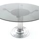 Table à manger en métal chromé avec plateau rond en verre trempé, Italie