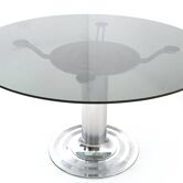 Table à manger en métal chromé avec plateau rond en verre trempé, Italie