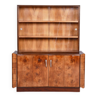 Restored Art Deco Walnut Bookcase, Revived Polish, Czech, 1930s