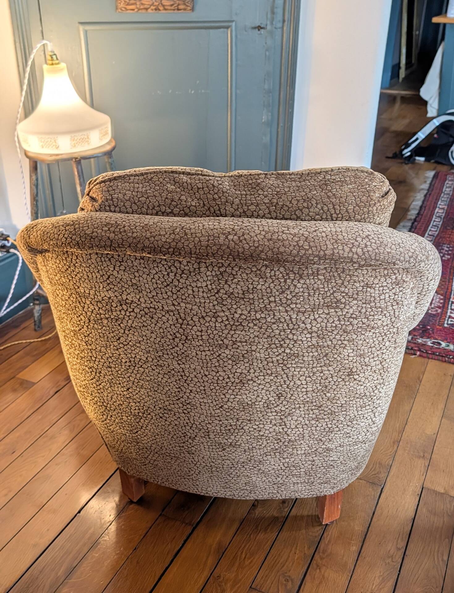 Pair of brown chenille velvet lounge chairs