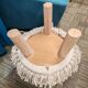 Tabouret pouf bois et tissus.